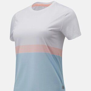 NWOT New Balance - Printed Accelerate Short Sleeves- White /Blue/ Coral -Size XL
